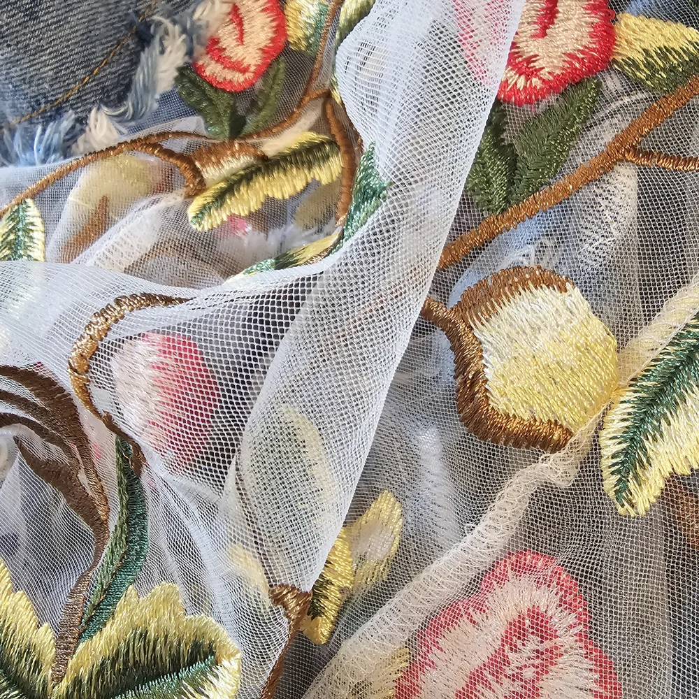 Adore Floral Embroidered Sheer Denim Vest - Picture 13 of 16